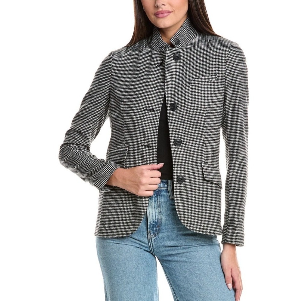 Rag & Bone New York Slade Blazer Black‎ White Houndstooth Wool Blend Jacket
